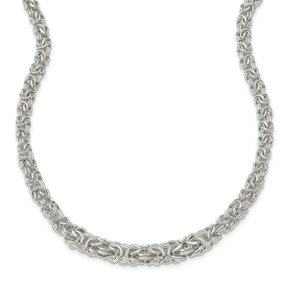 6.5mm Sterling Silver Hollow Graduated Byzantine Chain Necklace, 17 In - Picture 1 of 7
